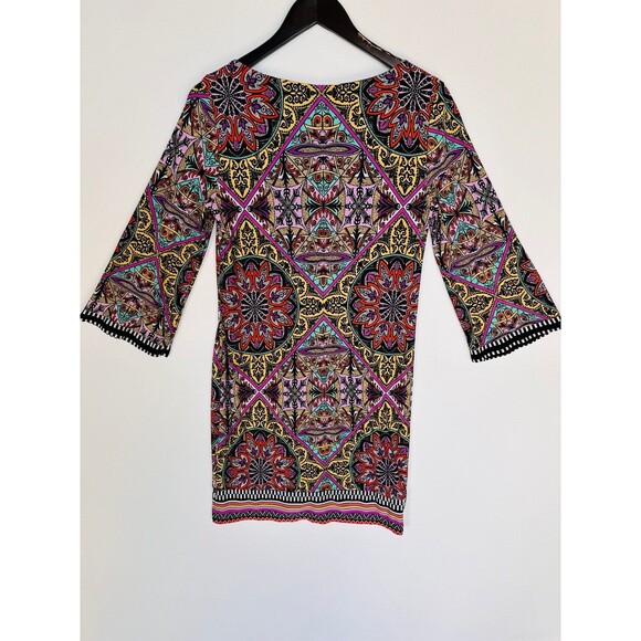 Laundry Shelli Segal Vibrant‎ Medallion Geometric Print Retro Shift Knee dress 8 - Picture 2 of 9